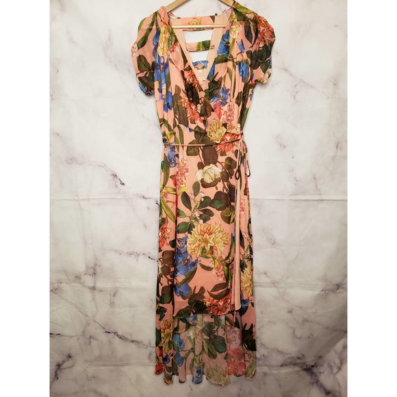 GIBSON LATIMER Floral Hi-low Wrap Around Dress M - Picture 2 of 11